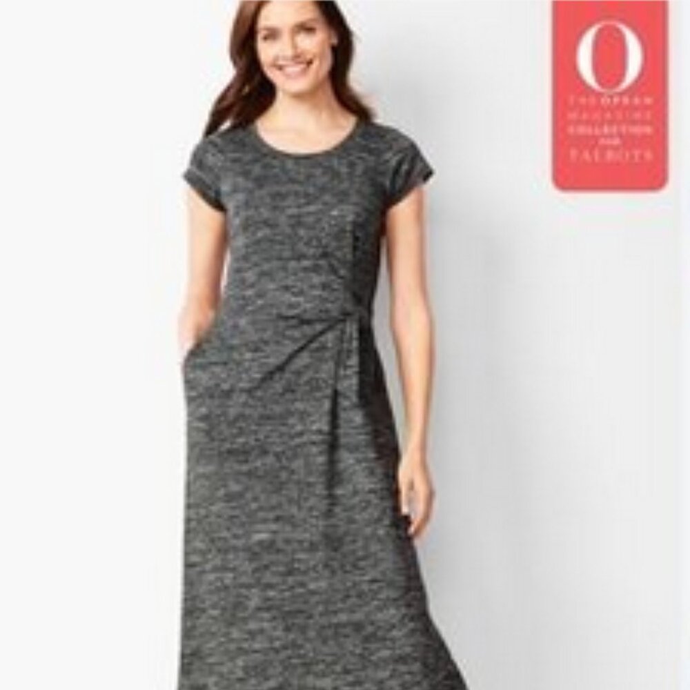 Talbots / Oprah Magazine Maxi Dress Professional SS Sidebow Bl/Wh Stretch, sz XS
